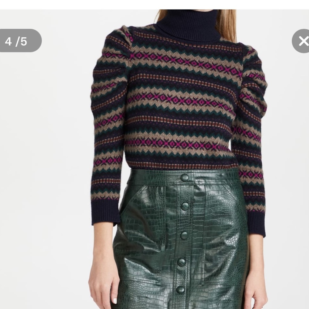 Autumn Cashmere Jacquard Puff Sleeve Turtleneck XS